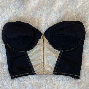 TOPSHOP Black and cream swim top/ crop top
